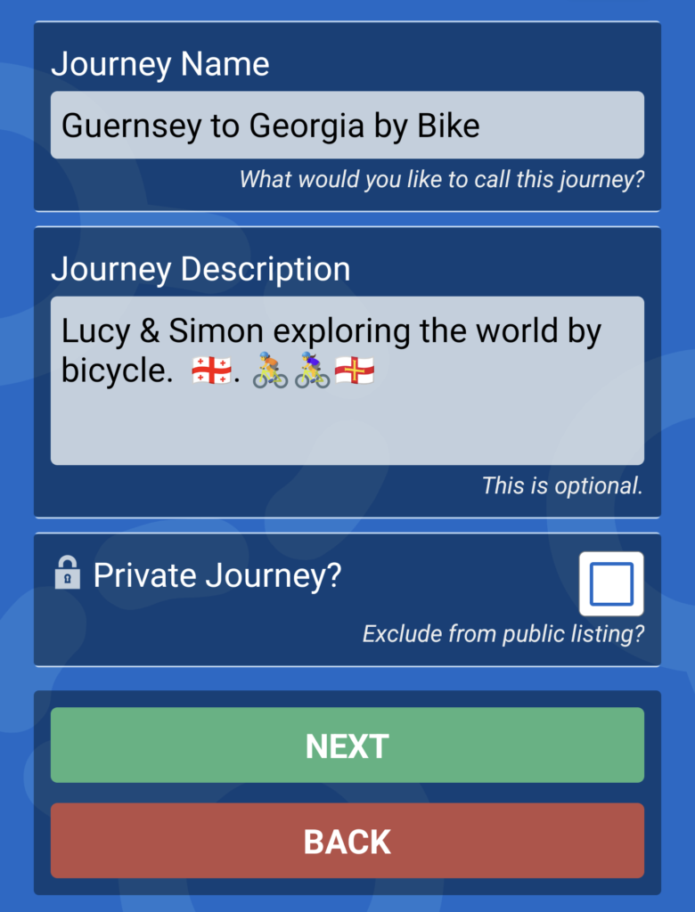 Journey name and description screen