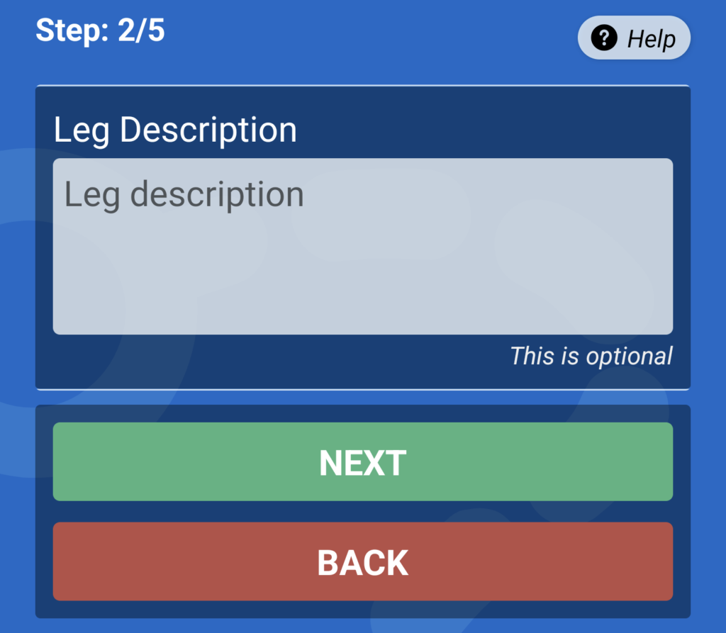 Leg description screen