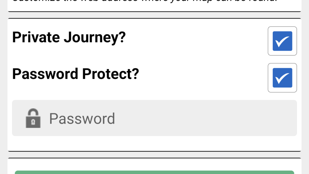 Private & password protect options in Pebbls tracking app
