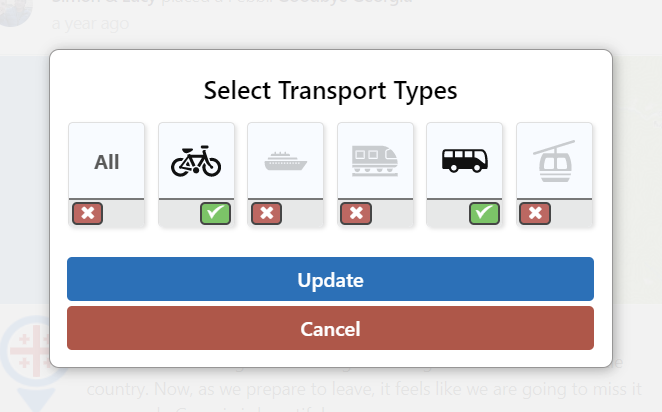 Transport type filter screenshot