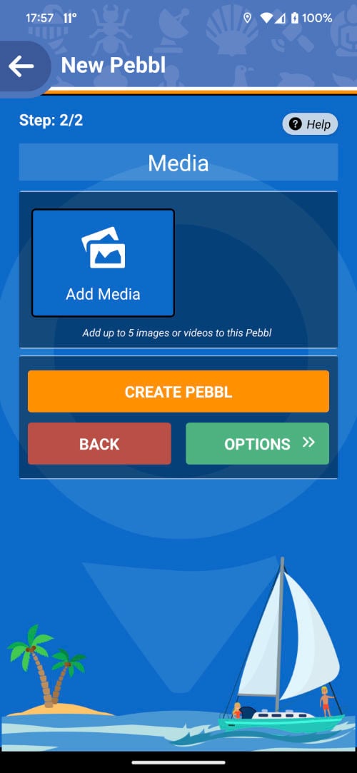 Pebbls Journey Tracking App Media Screen