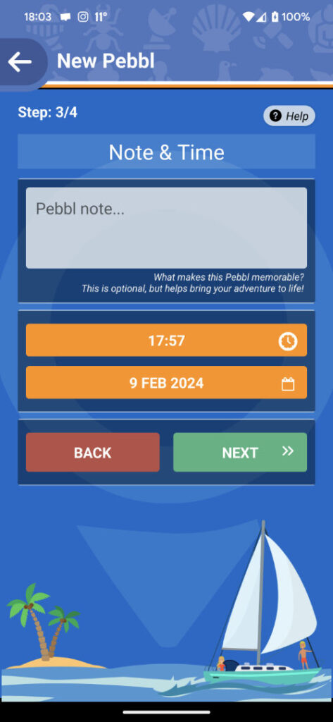 Pebbls note and time options