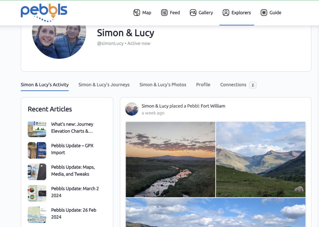 Pebbls Travel Blog Profile Activity
